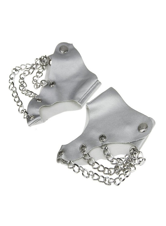 RUIXIB Women Punk Rock Fingerless Gloves Night Club Show 3 Metal Chains Buckle Gloves - Image 3